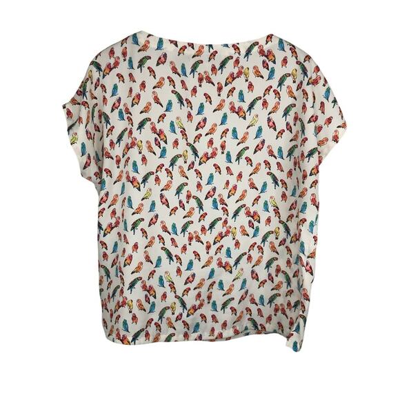 Loft Colorful Parrot Print Cream White Blouse Size Medium Petite - Picture 2 of 6